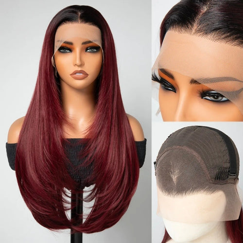 Angelina – 13x4 Straight Lace Frontal Wig | Burgundy 99J
