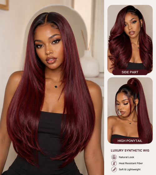 Angelina 13x4 Straight Lace Frontal Wig in Burgundy 99J, 14 to 30 inches