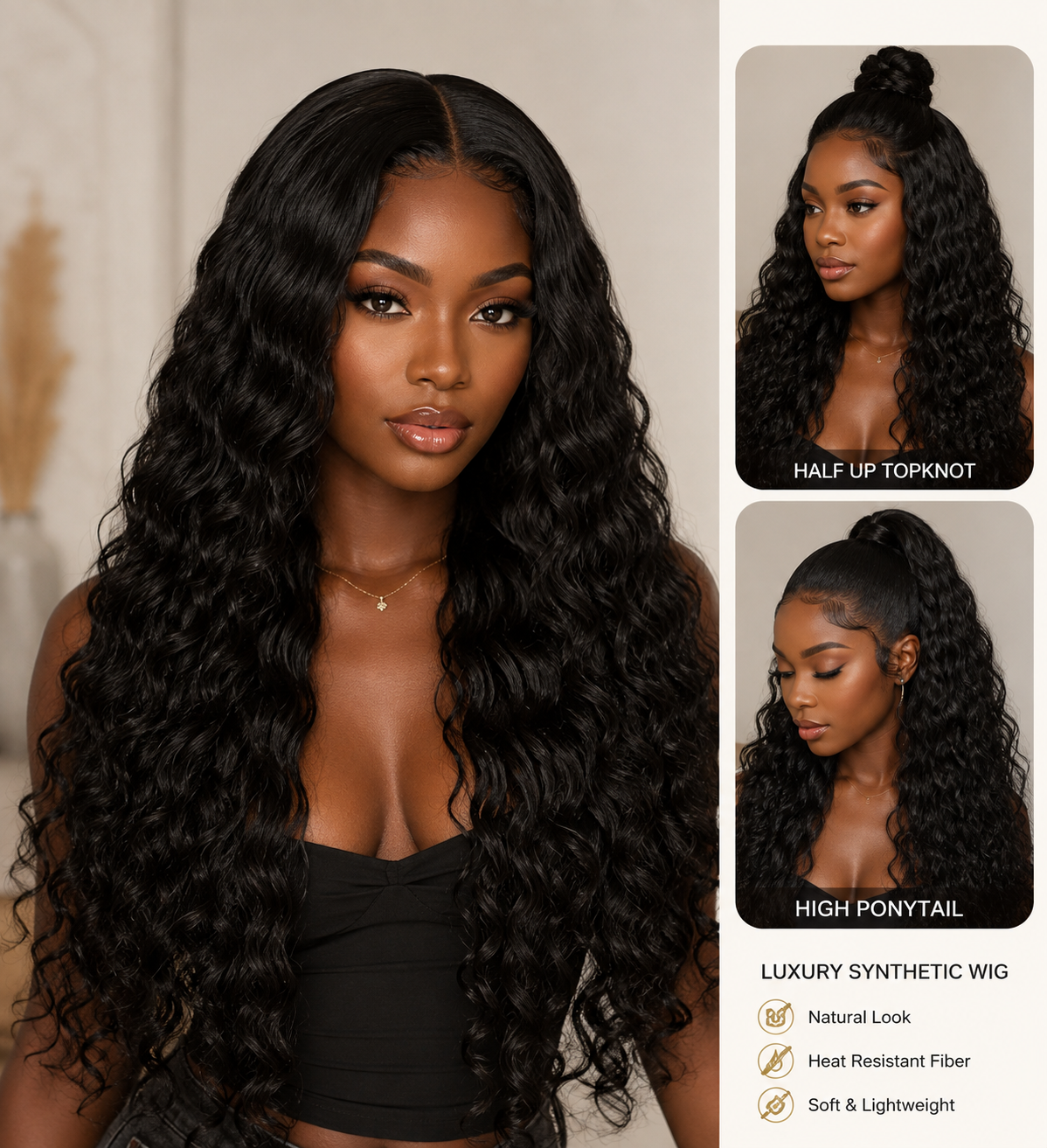 Seraphina 13x6 Deep Wave Lace Frontal Wig in jet black, 28 inches